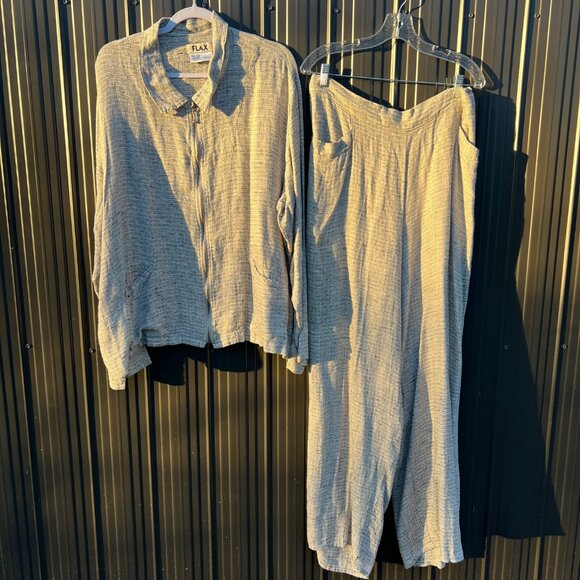 Flax Womens Shirt‎ Pants Matching 2Pc Set Size Large Coastal Lagenlook Boho Chic - Picture 1 of 16